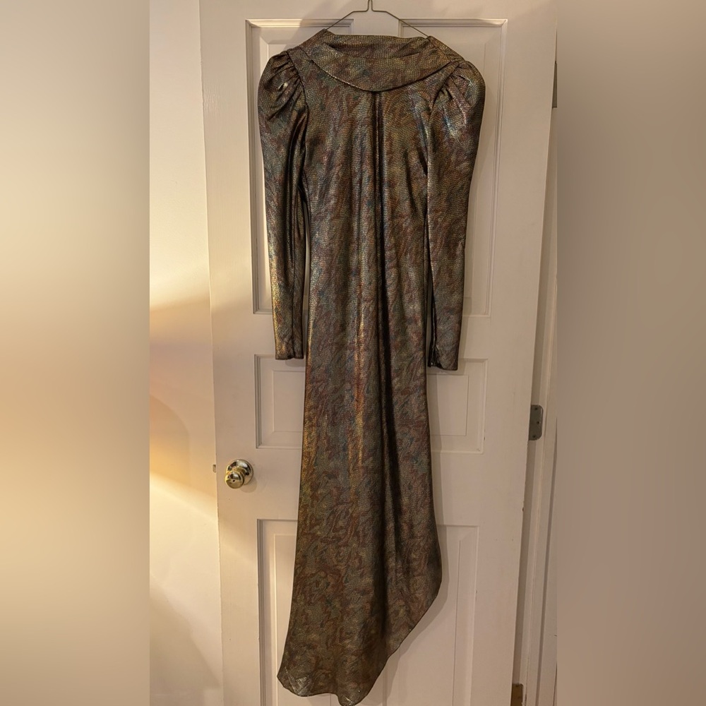Vintage Judy Hornby Elegant Metallic Long Sleeve Dress.
